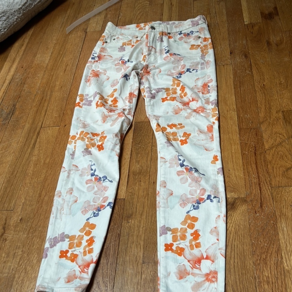 Women’s 7 For All Mankind White Floral Jeans Size 28 - Picture 2 of 5